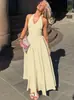 Ropa de Mujer Transfronteriza Europea y Americana, Nueva Moda de Verano, Vestido Largo Estilo Vacaciones, Cuello Halter, Cuello en V, Cintura Alta, Vestido de Lunares Adelgazante