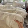 Juego de Cama de Cuatro Piezas Estilo Ins Fresco y Sencillo 100% Algodón, Clase a Ultrasuave y Acogedor para Dormir Desnudo, Juego de Tres Piezas de Algodón Lavado para Dormitorio Dibujos Animados