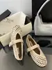Zapatos Mary Jane de Punta Redonda Huecos Tejidos con Hebilla de Una Línea para Mujer 2025 Nuevos Zapatos de Ballet Retro