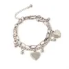 Pulseira Dupla Camada Europeia e Americana Transfronteiriça Simples e Fashion, Joia com Pingente de Coração Empilhável Estilo Coreano Estilo Ins, Venda Quente Atacado