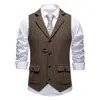 Colete de terno masculino estilo europeu e americano com listras verticais, padrão espinha de peixe retrô, gola lapela, abotoamento simples, corte slim, tamanho europeu
