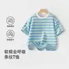 Camiseta de Verano Nueva de Algodón Puro a Rayas de Manga Corta para Niños Pequeños, Top Delgado Holgado Elegante de Media Manga para Niños