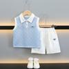 Conjunto de Verão para Meninos 2026 Novo Estilo Colete de Tricô Vazado Infantil Conjunto de Duas Peças Camisa Polo para Meninos Estilo Verão Fino