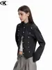Chaqueta de hombros rectos estilo retro americano 11KN para hombres y mujeres, corte entallado, con botones metálicos tipo Napoleón, abrigo corto casual de cuello alto