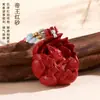 Pingente de Cinábrio Vermelho Imperial de Alto Teor em Minério Bruto, Pingente de Corrente para Suéter Feminino Estilo Chinês Novo Tendência Nacional Raposa de Nove Caudas