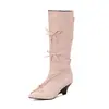 Cuña de Montar 202440 Botas de Jinete 48 Talla Grande Europea y Americana Botas de Tacón Alto Puntiagudas Comercio Exterior Caña Alta Nuevo Negro Mujer