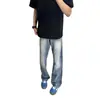 Jeans Lavados con Patrón de Rayos para Hombre, Pantalones de Verano Finos con Estilo, Streetwear Americano, Adelgazantes, Alargan las Piernas, Ligeramente Acampanados