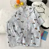 (Precio del paquete) Conjunto de dos piezas de algodón nube doble corto de manga corta de 120g, pijama dulce y lindo para casa para mujer