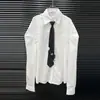 Nova Camisa de Outono Antecipado 2025 de Alta Qualidade para Mulheres com Design de Nicho, Ombro Reto, Manga Longa com Gravata