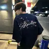 Camiseta de Manga Corta Bordada con Flores de Ciruelo Americano para Hombre Verano Holgada Trabajo Pesado Algodón Puro Juventud Pareja Top