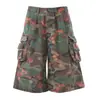 Shorts de Trabajo de Mezclilla Lavada Estilo Americano con Estampado de Rosas Camufladas para Hombres y Mujeres, Shorts Casuales Sueltos de Pierna Ancha Estilo Retro