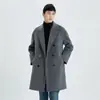 Nuevo Abrigo de Lana para Hombre de Otoño e Invierno Transfronterizo con Cuello de Solapa, Doble Botonadura, Abrigo de Lana de Doble Cara, Chaqueta de Lana Suelta para Hombre