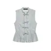 Ropa Europea y Americana Transfronteriza para Mujer Za Aliexpress Venta Caliente Verano Versátil Moda Camisa con Rayas Metálicas Decorada con Lazo