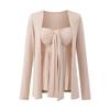 Nuevo Conjunto de Dos Piezas para Mujer de Primavera y Otoño: Top de Tirantes Tubo Puro Deseo y Cárdigan de Manga Larga Chica Caliente Suave