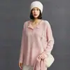 Suéter de cachemira casual, holgado, de longitud media, talla grande para mujer, con un estilo relajado, diseño versátil y tejido de lana simple