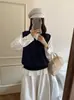 Camisa de lantejoulas retrô com top de tricô, nova coleção outono/inverno 2026, color blocking, suéter pulôver falso de duas peças para mulheres
