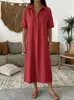 Vestido Feminino Primavera/Verão 2026 Transfronteiriço Amazon Novo Casual Reto Confortável Gola Polo Manga Curta de Linho