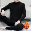 Conjunto de ropa interior térmica de cuello redondo para invierno para hombre, con diseño auto-calentable, cálido y de cuello alto, que consta de un conjunto de dos piezas de camiseta térmica de cuello medio y pantalones térmicos