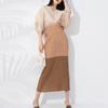 Vestido elegante de alta gama de temperamento de talla grande, nuevo vestido de moda 2023 para mujer con mangas murciélago, escote en V y color contrastante en relieve