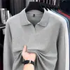 Camisa polo masculina de algodão puro, com detalhes de contas hexagonais, manga longa, gola de gaivota, cor sólida, camiseta casual de manga longa bordada de alta qualidade