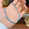 Collar de Cadena para Clavícula con Cuentas de Plata Rota Turquesa, Moda Simple Europea y Americana de Gama Alta, Elegante, Versátil, Lujo Ligero, Nicho, para Mujer