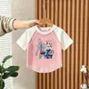 Ropa Nueva de Verano para Niños y Niñas, Camisetas de Manga Corta Bloque de Color 100% Algodón Estilo Coreano, Estampados de Dibujos Animados para Niños, Camisetas Versátiles Casuales de Verano de Moda