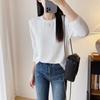 Camiseta de Manga Larga Holgada de Dos Piezas Falsas con Rayas Blancas y Negras con Sentido del Diseño de Bienestar para Mujer Top Camiseta Base para Mujer J0318D