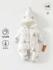 Macacão Acolchoado Espesso para Bebê 180g Outono e Inverno Quente Macacão de Engatinhar Categoria a Macacão com Capuz para Passeio Roupa de Algodão para Bebê