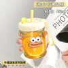 [Vidrio Espesado] Taza Portátil Linda de Alto Valor con Tapa para Popote Taza de Agua Boca Grande Pegatina