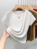 Camiseta Solta de Manga Curta e Gola Redonda de Novo Estilo no Atacado para Mulheres, Top Fino Respirável que Cobre a Barriga e Emagrece, Camiseta Versátil de Cor Sólida