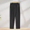 Pantalones de Verano para Abuela Pantalones Rectos de Nueve Puntos Seda Helada Transpirables Color Sólido Pantalones para Mujer Pantalones para Madre de Mediana Edad y Anciana Cintura Elástica Pantalones Versátiles