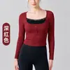 Camiseta de encaje de dos piezas falsas con cuello en U y manga larga para mujer, otoño, corte ajustado, retazos, capa base de corte ajustado, yoga, fitness, pilates, mujer