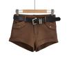 Shorts casuais American Hot Girl de cintura baixa femininos, novo outono 2023, sexy, justo, elástico, bainha A, calças quentes