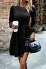 Comercio Exterior Amazon Otoño e Invierno 2025 Transfronterizo Europeo y Americano Vestido de Terciopelo para Mujer, Elegante y Gracioso Vestido de Longitud Media con Cuello Redondo