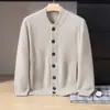Nuevo cárdigan de punto de cachemira para otoño e invierno, elegante color liso, cuello tipo bomber, de un solo botón, engrosado y cálido para hombre