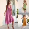 Marca Independiente Verano 2025 Nuevo Vestido Sexy de Cuello Halter Estilo Europeo y Americano con Cintura Descubierta, Atado, Color Sólido, Falda Amplia, Vestido de Dama de Honor