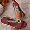 Sandalias Boca de Pez para Mujer Hebilla Metálica Transfronteriza Decoración de Comercio Exterior Cuerda de Cáñamo Sandalias de Cuña para Mujer Tallas Grandes
