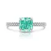 Anel Europeu e Americano de Diamante Colorido Corte Flor de Gelo Diamante de Alto Carbono Anel de Diamante Quadrado Pedra Colorida Brilhante Luxo Moderno Anel para Transmissão ao Vivo