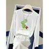 Nueva colección de otoño: Camiseta de algodón de bambú de alta calidad, color verde hierba, de manga larga, hasta el hombro, para mujer, moderna y versátil, suave y cómoda