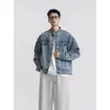 Jaqueta Jeans Retrô Americana com Gola Alta para Primavera e Outono de 2026, Tendência Loose Casual de Alta Qualidade para Homens e Mulheres