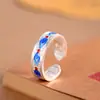 Moderna Joyería de Plata Estilo Chino, Anillo de Plata Pura 999 con Esmalte, Anillo Ajustable Estilo Antiguo con Mensaje de Buena Suerte, Anillo de Dedo Índice para Mujer de Nicho