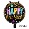 Balão de Filme de Alumínio Feliz Ano Novo Bola Redonda de 18 polegadas Banner Preto de Ano Novo Balão de Garrafa de Vinho Estrela Decoração de Ano Novo