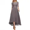 Vestido de Festa Formal Elegante com Aplicação de Renda Meia-Manga Chiffon Vestido de Noite para Convidados de Casamento