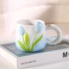 Taza de Cerámica Tulipán Alto Valor de Color Pintada a Mano Color Bajo Esmalte Taza Gradiente para Agua Taza para Pareja con Flor en Relieve