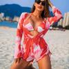 2025 Comercio Exterior Transfronterizo Nuevo Traje de Baño de una Pieza Malla de Manga Larga Cubre-traje Bikini de Tres Piezas Bikini para Mujer