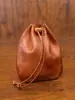 Cartera de Piel de Vaca de Primera Capa, Acabado de Color Frotado a Mano, Billetera Portátil para Monedas, Bolsa de Cuero con Cierre de Cordón para Cambio, Estilo Vintage