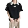 Camiseta de Manga Corta con Cuello Camisero y Tres Rayas para Hombre y Mujer, Marca de Verano de Moda, Polo con Media Cremallera Estilo Universitario, Top Casual con Bloques de Color