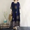 Bata de Noche de Algodón y Seda con Estampado Vintage para Mujer, Manga Corta de Verano, Corte Holgado, Tallas Grandes, Vestido Estilo Vacaciones para Mujeres de Mediana Edad y Mayores