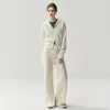 Nuevo conjunto de punto de cachemira para otoño e invierno, que incluye un cárdigan con capucha y cremallera y pantalones de pierna ancha con cintura elástica, una colección de moda para mujer