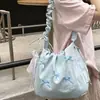 Bolsa de ombro doce e fofa em formato de laço amarelo leitoso, com design de alça de ombro franzida, uma bolsa transversal fofa para meninas